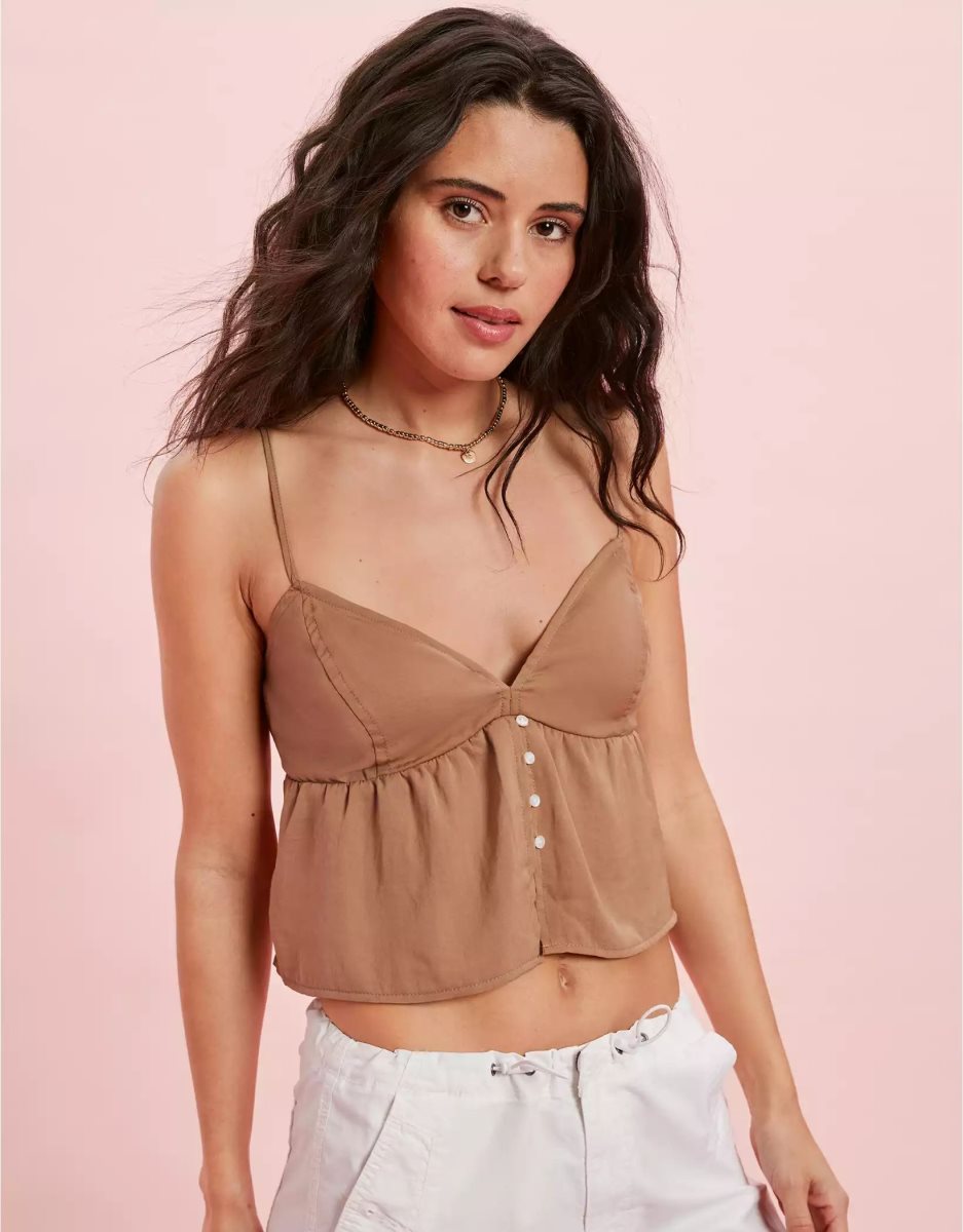 Chemises American Eagle AE Satin Babydoll Blouse Marron Femme | LRF-04569597